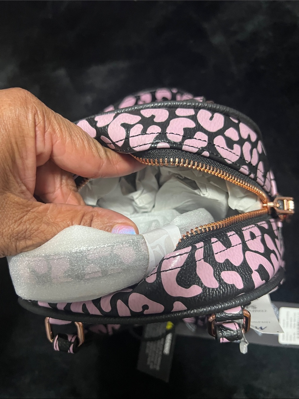 Von Dutch Black and Pink Leopard Dome Crossbody Satchel - Picture 3 of 4